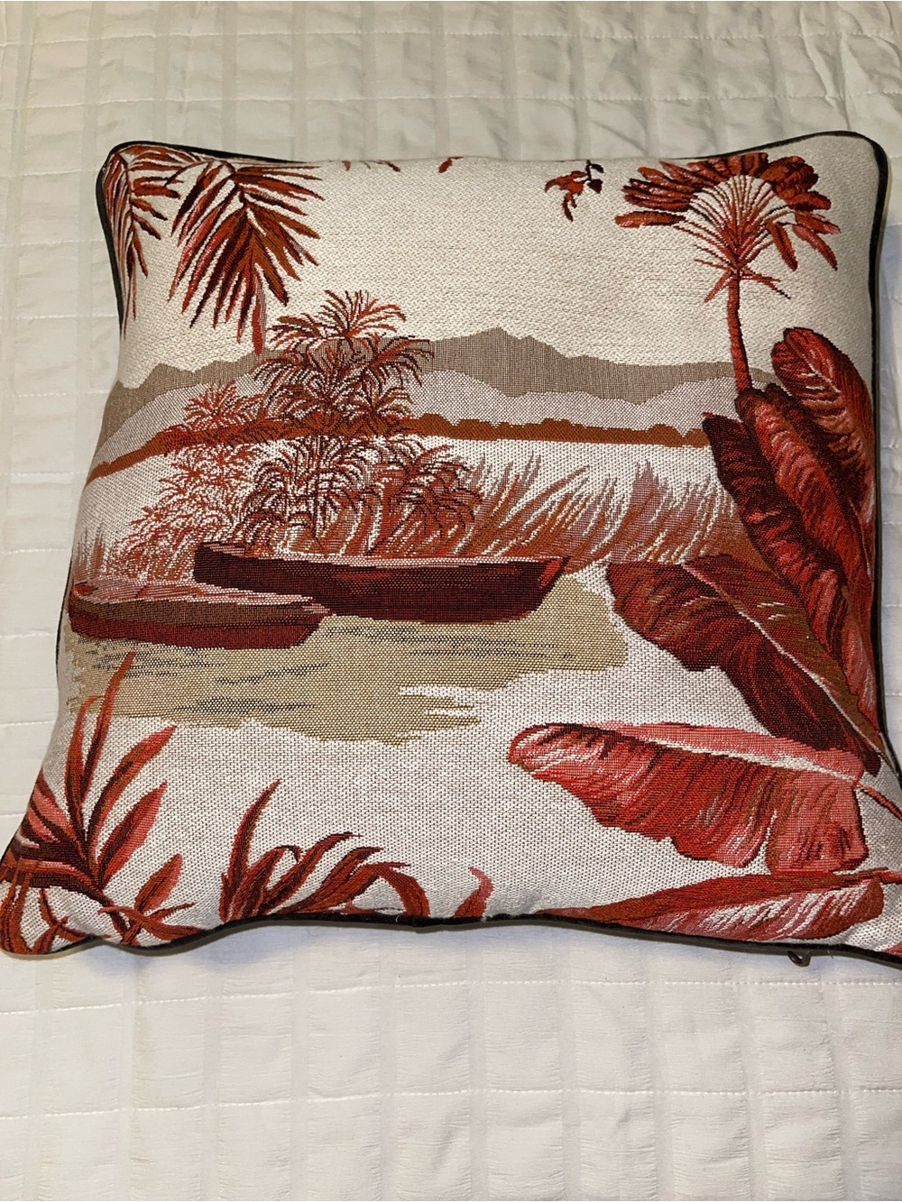 Iosis Paris Decorative Tropical Accent Pillow in Rust and Cream